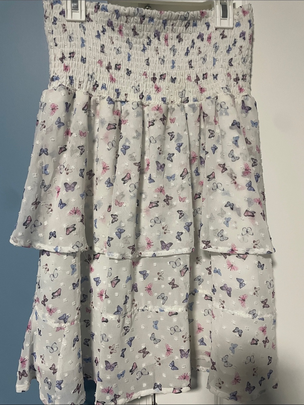 Aqua White Tiered Skirt with Pink, Purple and Blue Butterflies